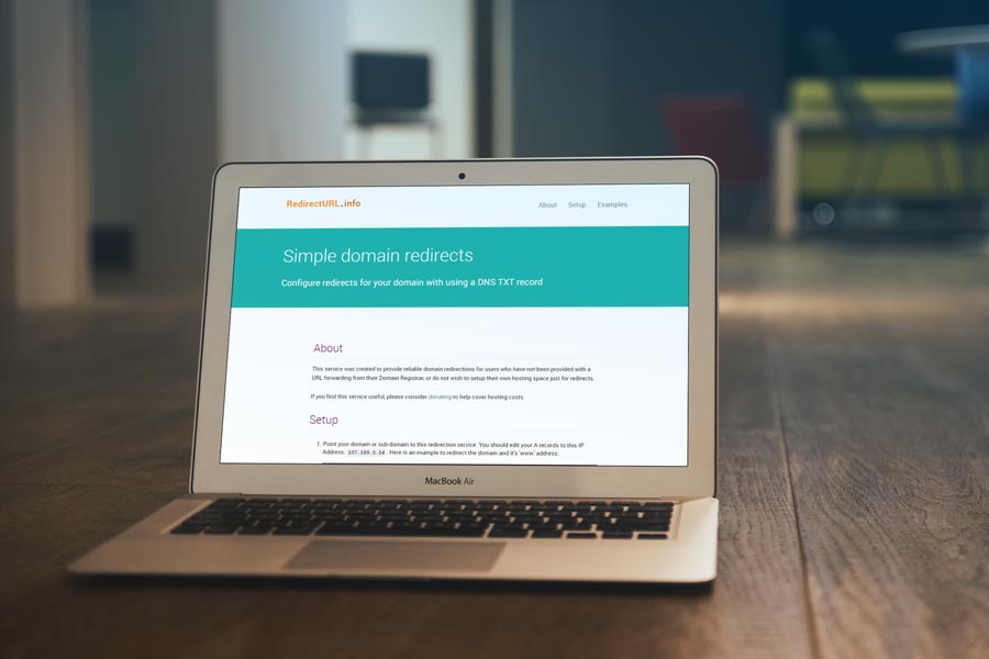 RedirectURL.info website shown on a laptop