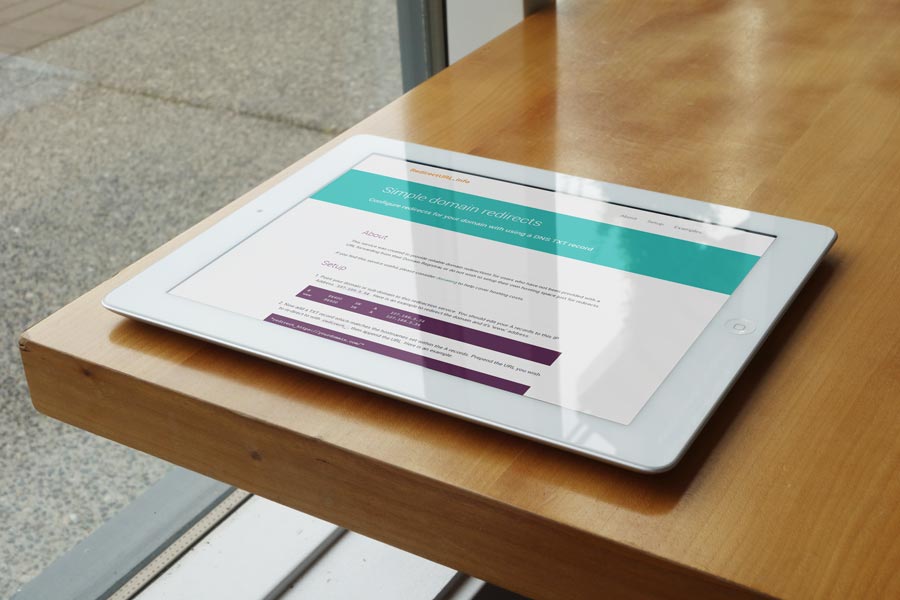 RedirectURL.info website shown on a tablet